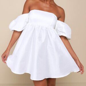 Lulus Sweet Vision White Taffeta Off-the-shoulder Babydoll Mini Dress - Size M
